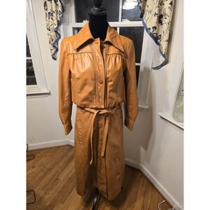 Vintage Suburban Heritage Belted Leather Trench Coat Women's Size 8 1970's Vibes